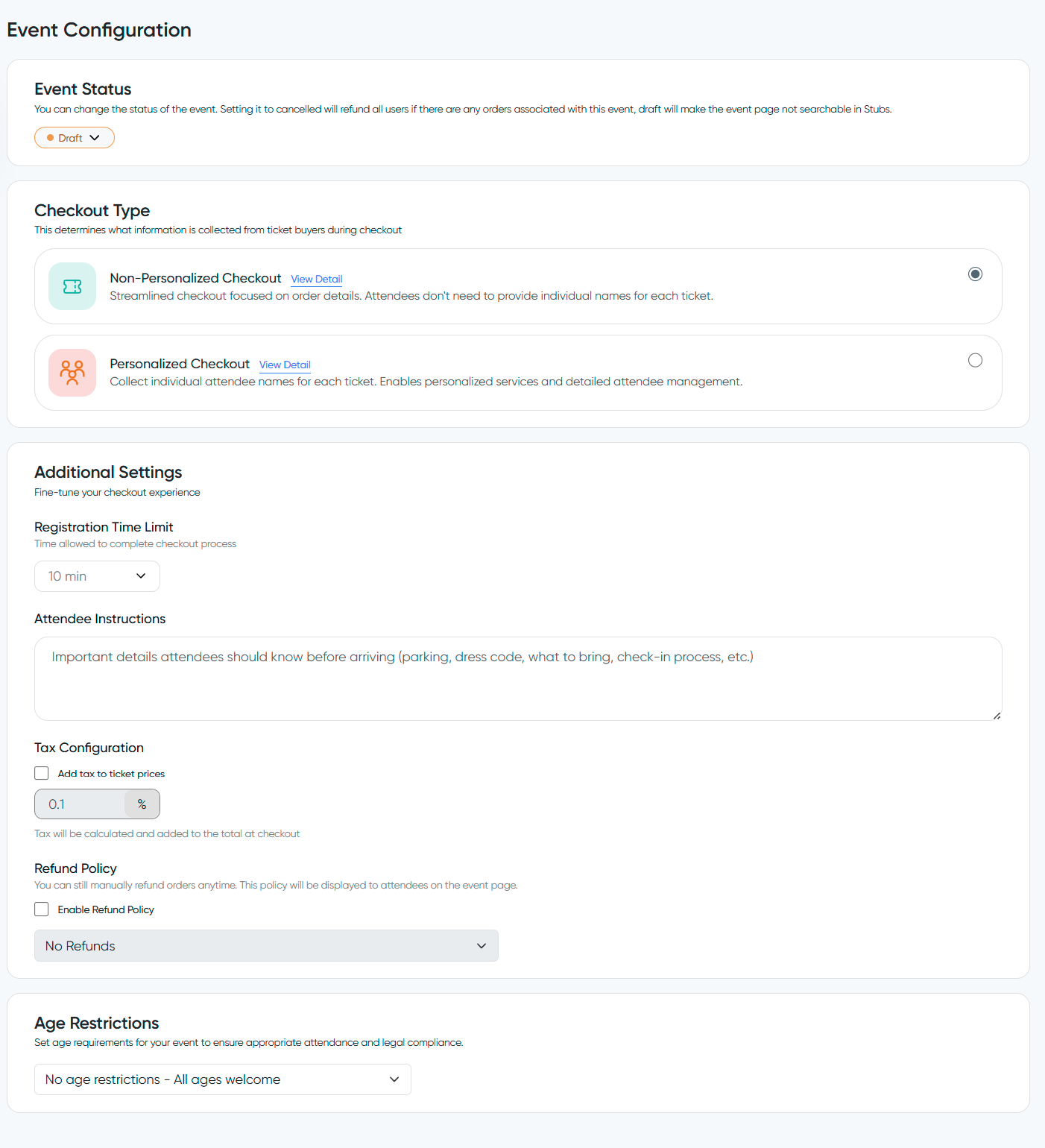Event Configuration Settings
