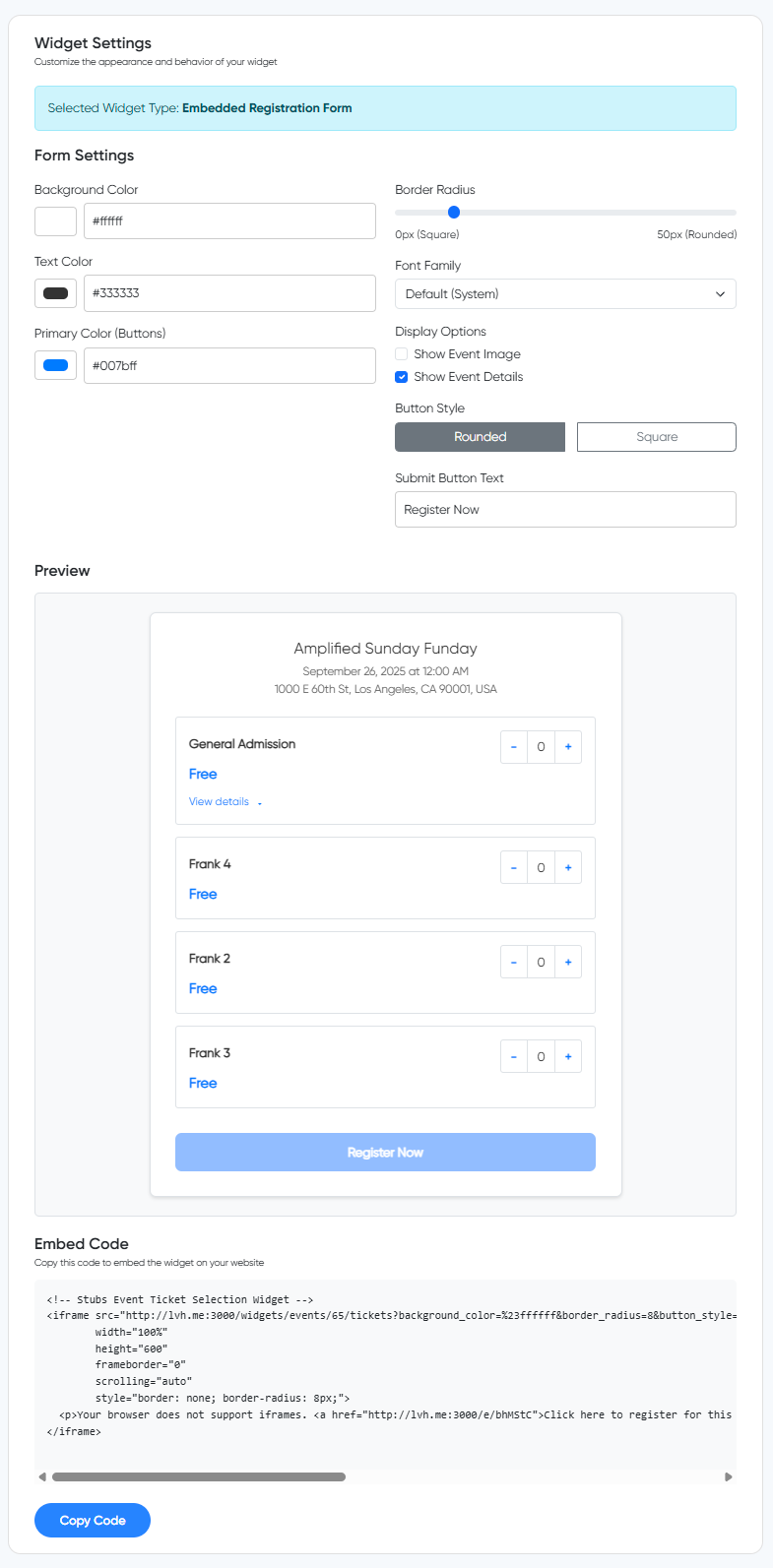 Widget Configuration Dashboard